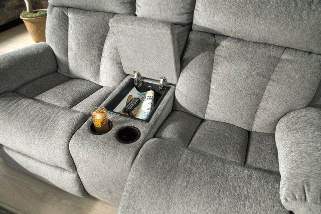 Signature Design by Ashley® Mitchiner Fog Double Reclining Loveseat with Console 6