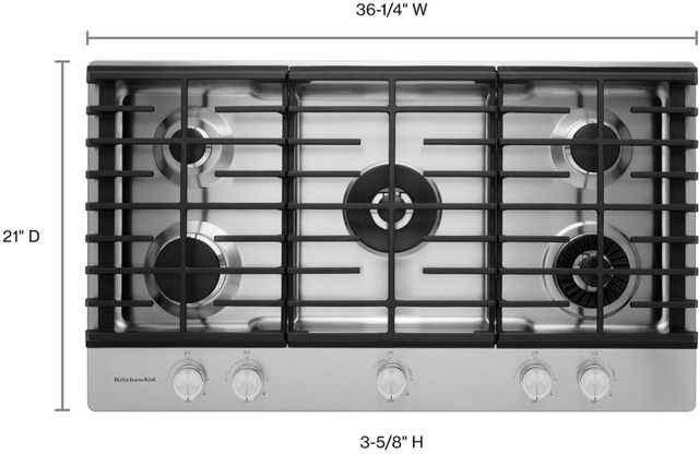 KitchenAid® 36'' Stainless Steel Gas Cooktop 4