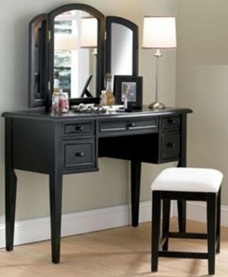 Powell® Antique Black Vanity, Mirror & Bench