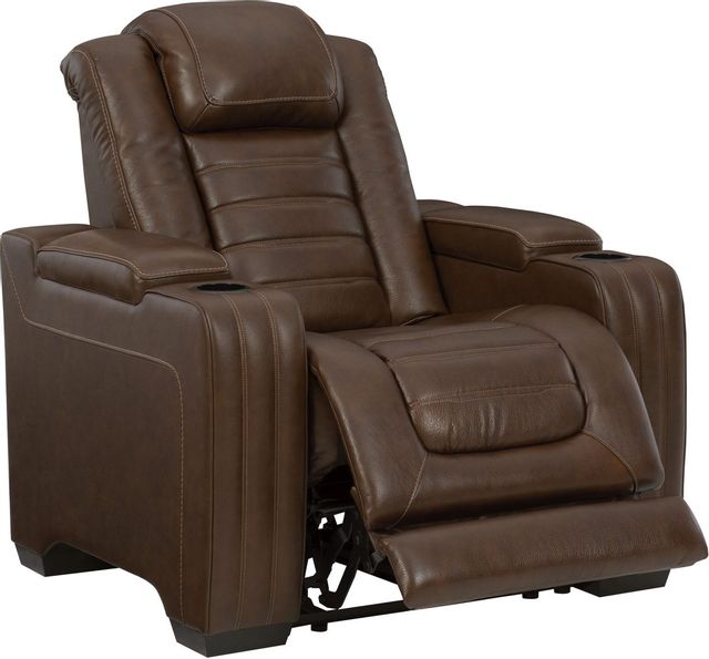 Signature Design by Ashley® Backtrack Chocolate Leather Power Recliner with Adjustable Headrest-2