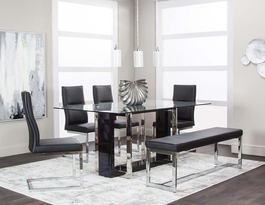 6 black and chrome dining chairs