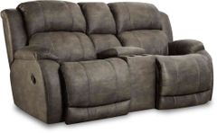HomeStretch Gray Reclining Loveseat with Console