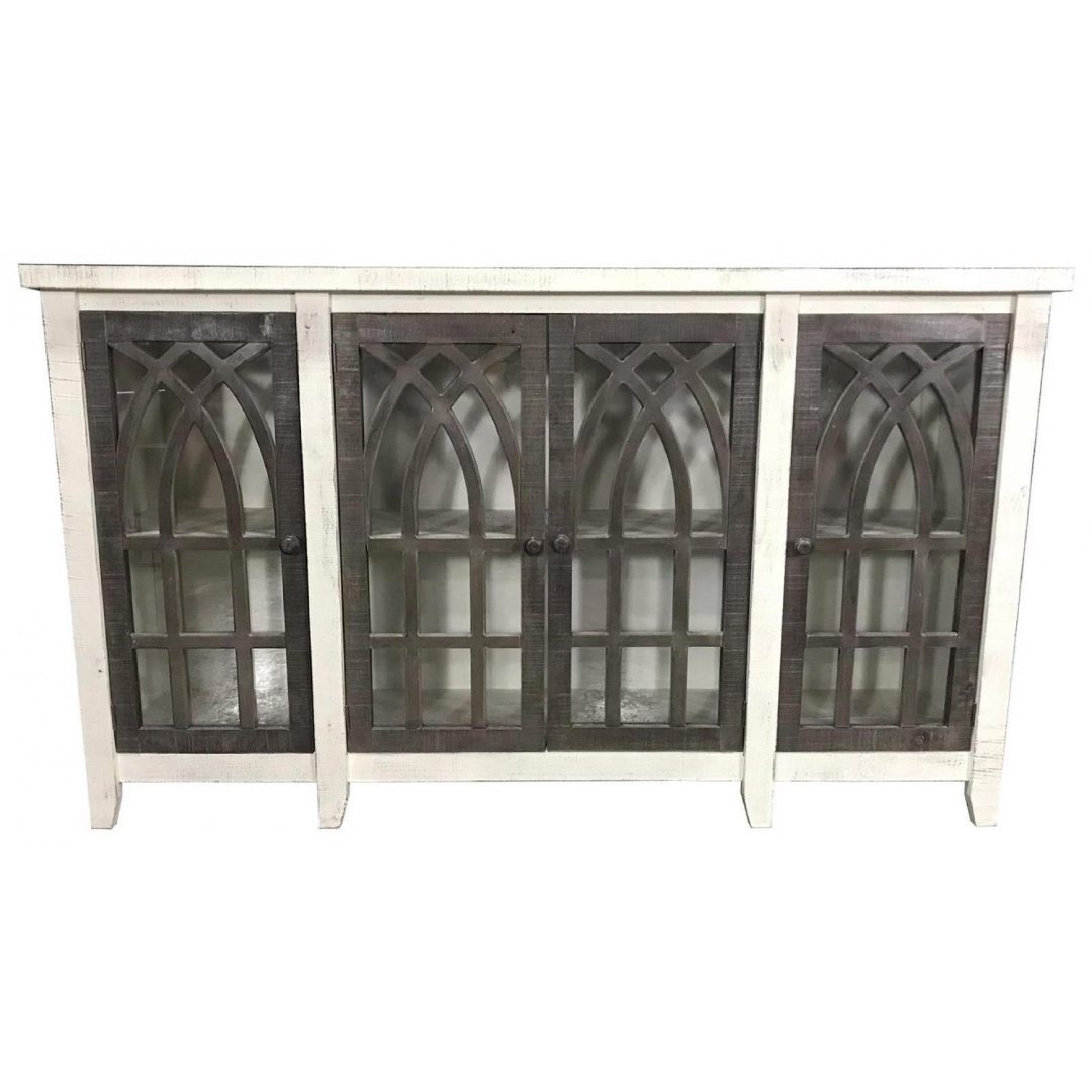 White farmhouse cathedral style media console