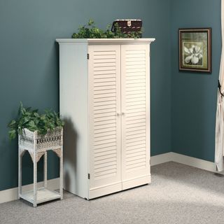 Sauder® Harbor View Antiqued White Craft and Sewing Armoire With Table