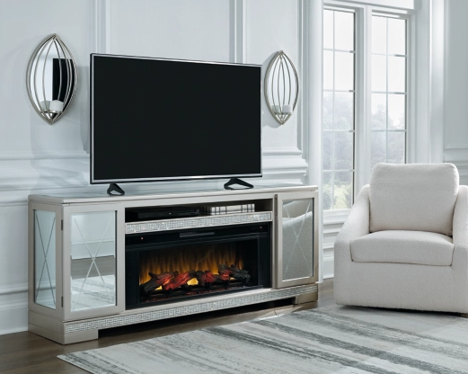 Signature Design by Ashley® Flamory Metallic Silver 72" TV Stand with Electric Fireplace 3