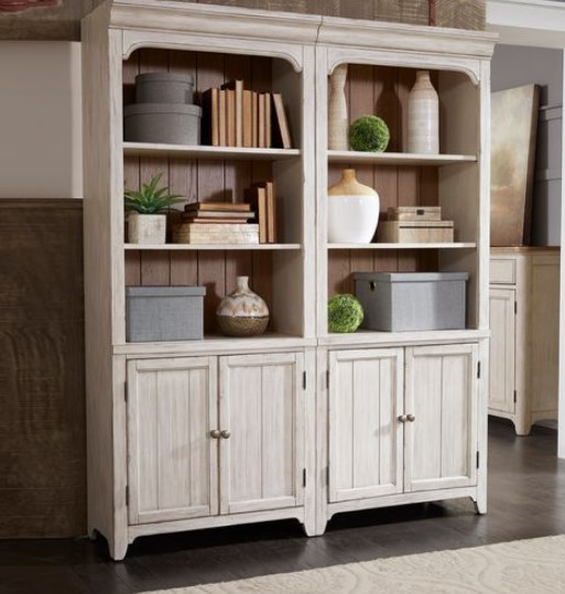 Antique white deals bookcase with doors