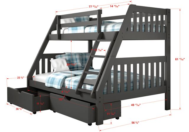 Donco Trading Company Mission Twin Over Full Bunk Bed with Dual Under Bed Drawers-2
