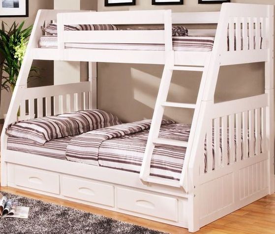 Donco Trading Company White Twin/Full Mission Bunk Bed With 3 Drawer Bunk Pedestal