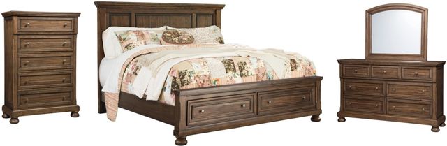 Signature Design by Ashley® Flynnter 4-Piece Medium Brown California King Panel Storage Bed Set