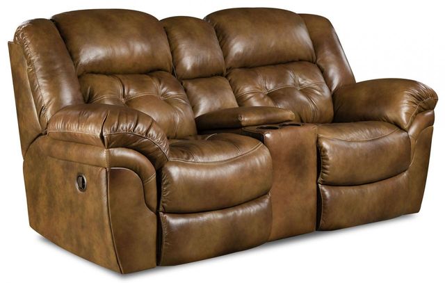 HomeStretch Ashville Beige Reclining Loveseat with Console