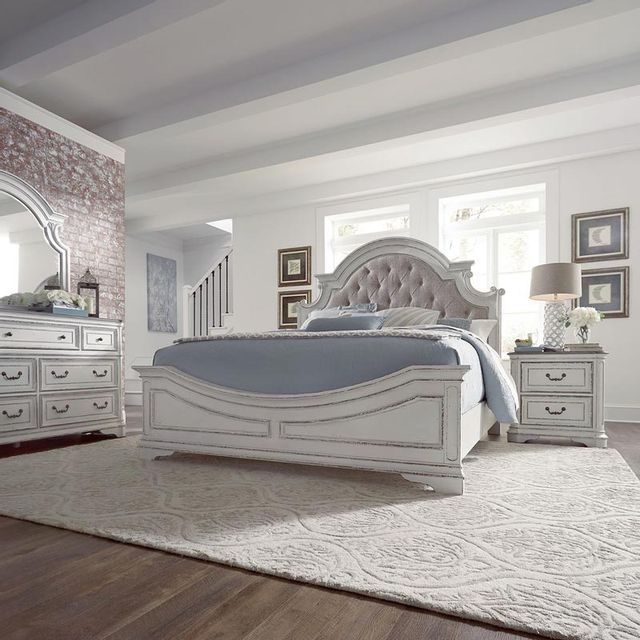 Liberty Magnolia Manor King Upholstered Bed, Dresser, Mirror & Nightstand-0