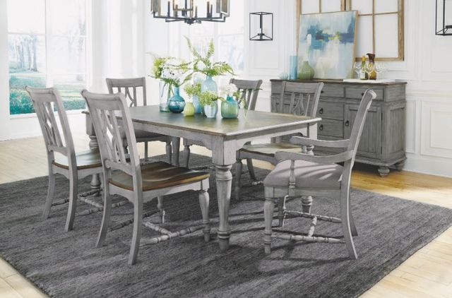 Flexsteel® Plymouth® Weathered Graywash Upholstered Arm Dining Chair 6