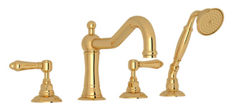 Rohl® Acqui Italian Brass 4-Hole Deck Mount Column Spout Tub Filler with Handshower