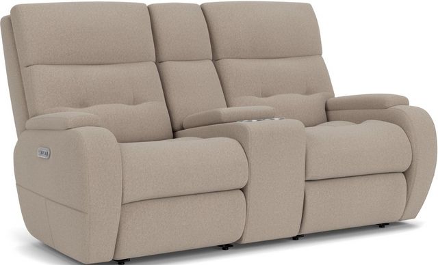 Flexsteel® Strait Dove Grey Power Reclining Loveseat with Console and ...