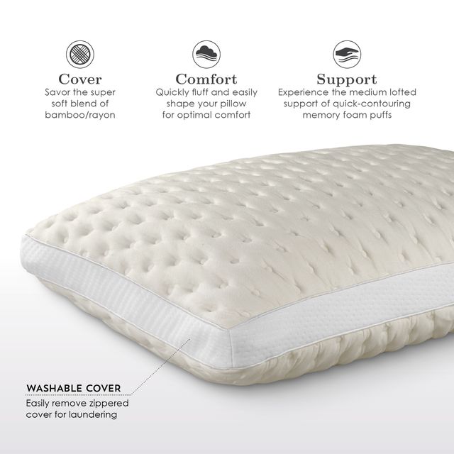 PureCare® Fabrictech™ Bamboo Memory Foam Puff Queen Pillow 2