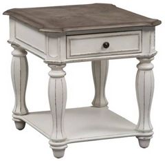 Liberty Magnolia Weathered Bark End Table with  Antique White Base