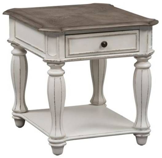 Liberty Magnolia Weathered Bark End Table with  Antique White Base-0