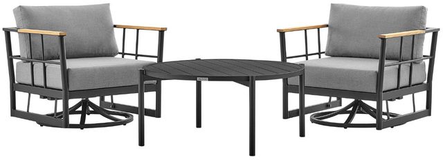 Armen Living Shari and Tiffany 3-Piece Black Patio Outdoor Swivel Seating Set 