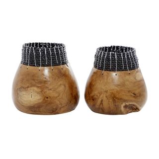 Uma Home Seagrass Teak Vases - Set of 2