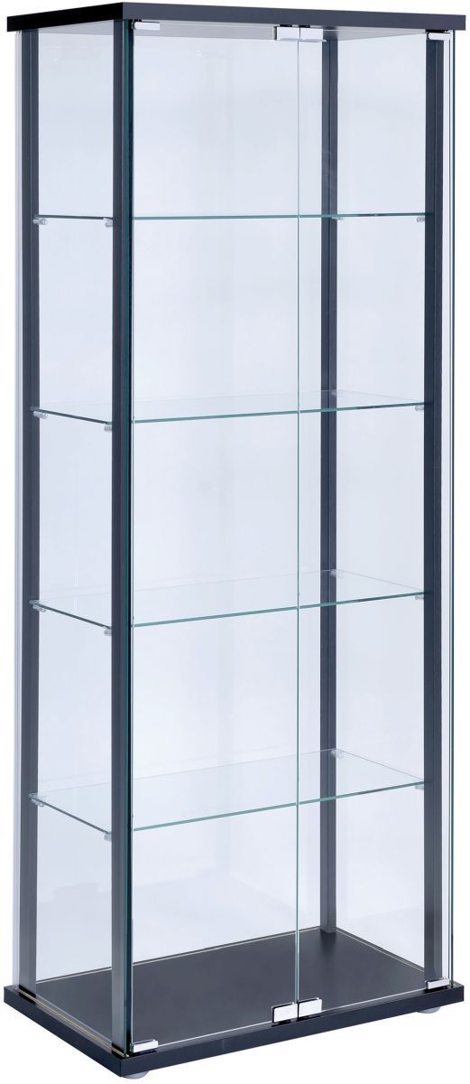 Coaster® Delphinium Black/Clear 5-Shelf Glass Curio Cabinet