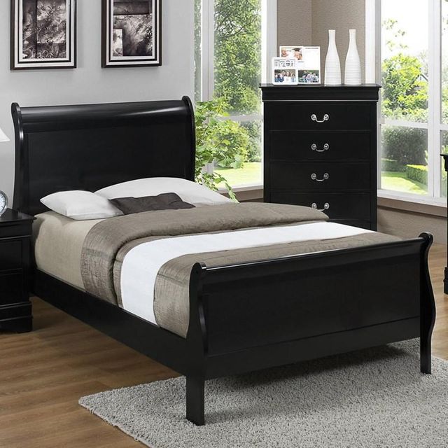 Louis Philippe III Black Twin Sleigh Bed w/Dresser and Mirror D&N