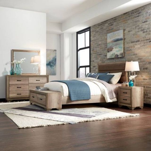 Liberty Furniture Sun Valley Sandstone 4 Piece Upholstered Queen Storage Bed Set 4