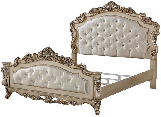 ACME Furniture Gorsedd Antique White Eastern King Upholstered Panel Bed