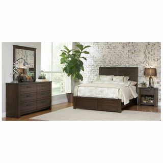 Samuel Lawrence Furniture Ruff Hewn Queen Panel Bed, Dresser, Mirror & Nightstand