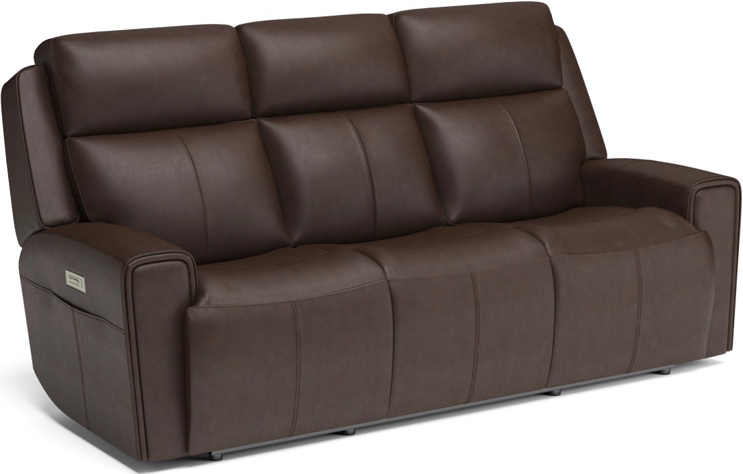 Flexsteel® Barnett Chocolate Power Reclining Sofa with Power Headrests and Lumbar