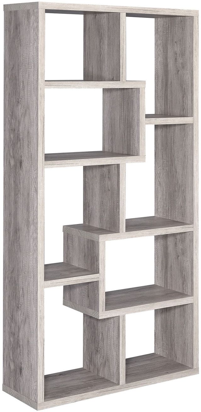Coaster® Grey Driftwood 10-Shelf Geometric Bookcase