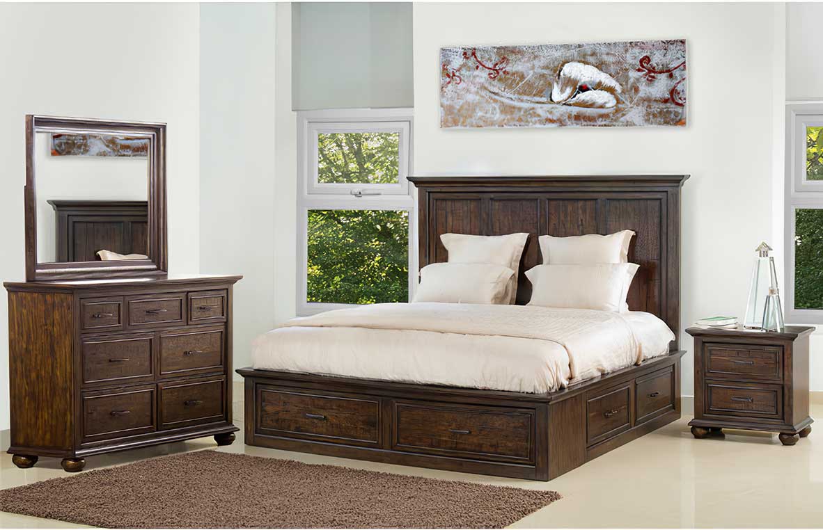 Samuel Lawrence Furniture Chatham Park Queen Storage Bed, Dresser, Mirror & Nightstand