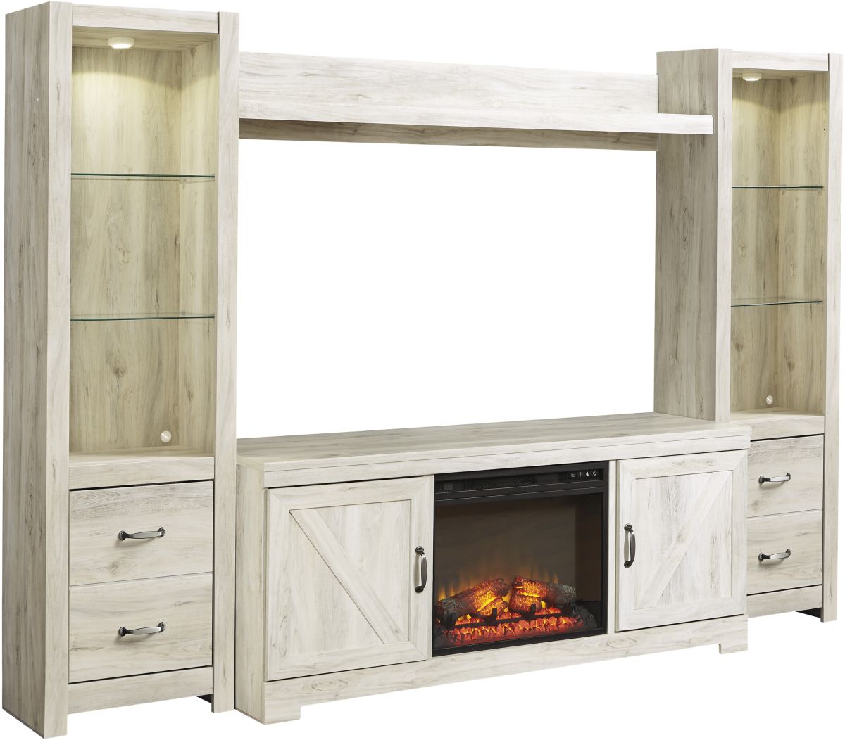 Signature Design by Ashley® Bellaby Whitewash 4-Piece Entertainment Center with Electric Fireplace