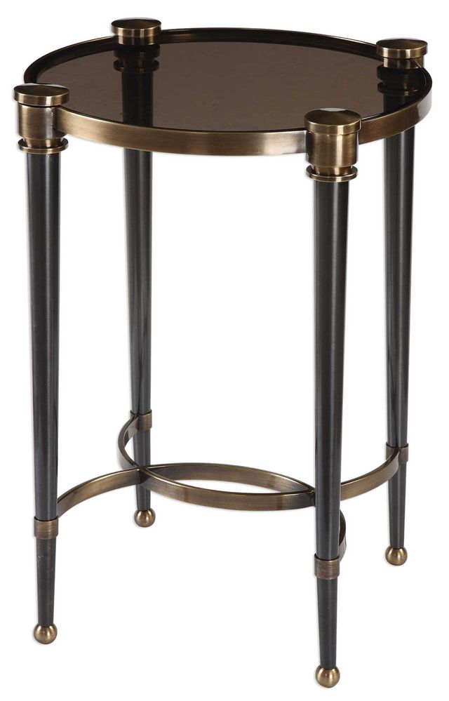 Uttermost® Thora Brushed Black Accent Table with Glass Top Insert and Brass Accents-1