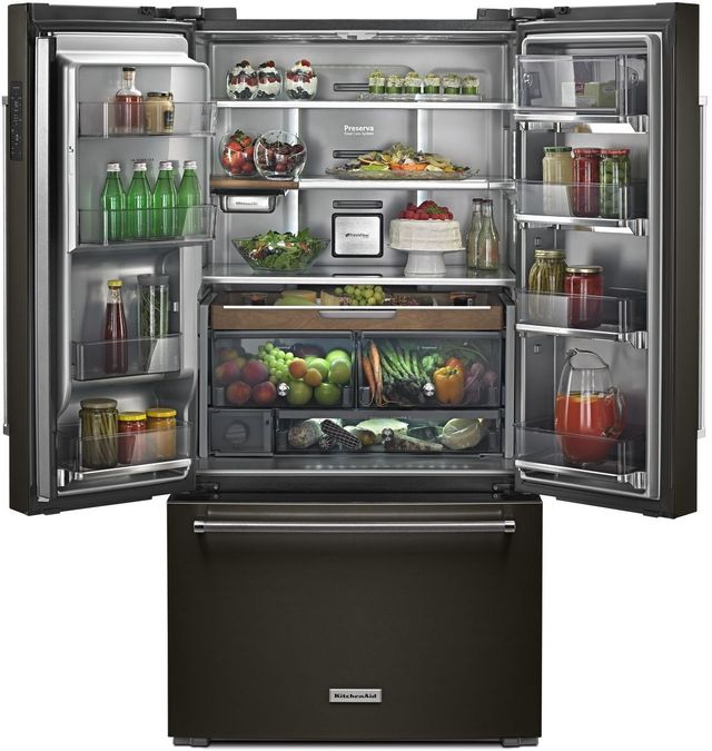KitchenAid® 23.8 Cu. Ft. Black Stainless Steel with PrintShield™ Finish Counter Depth French Door Refrigerator-2