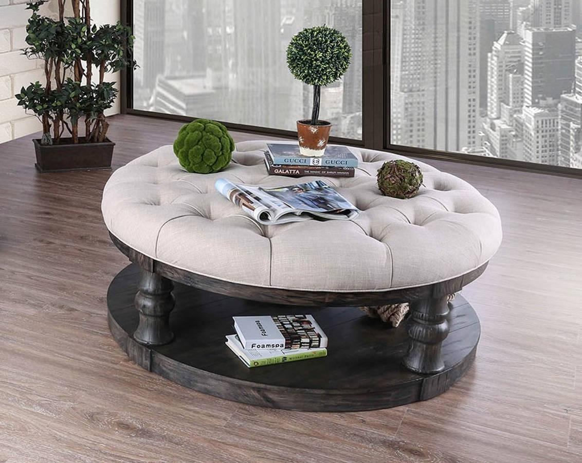 round coffee table with cushion top