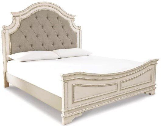 Signature Design by Ashley® Realyn 4-Piece Chipped White King Upholstered Panel Bed Set 1