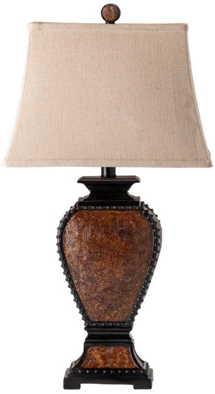 tooled leather table lamp