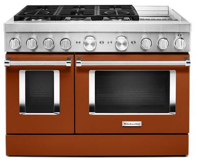 KitchenAid® 48" Scorched Orange Commercial-Style Free Standing Dual Fuel Range with Griddle