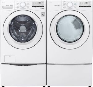 LG 3400 Series White Front Load Washer & Electric Dryer Package w/ Pedestals