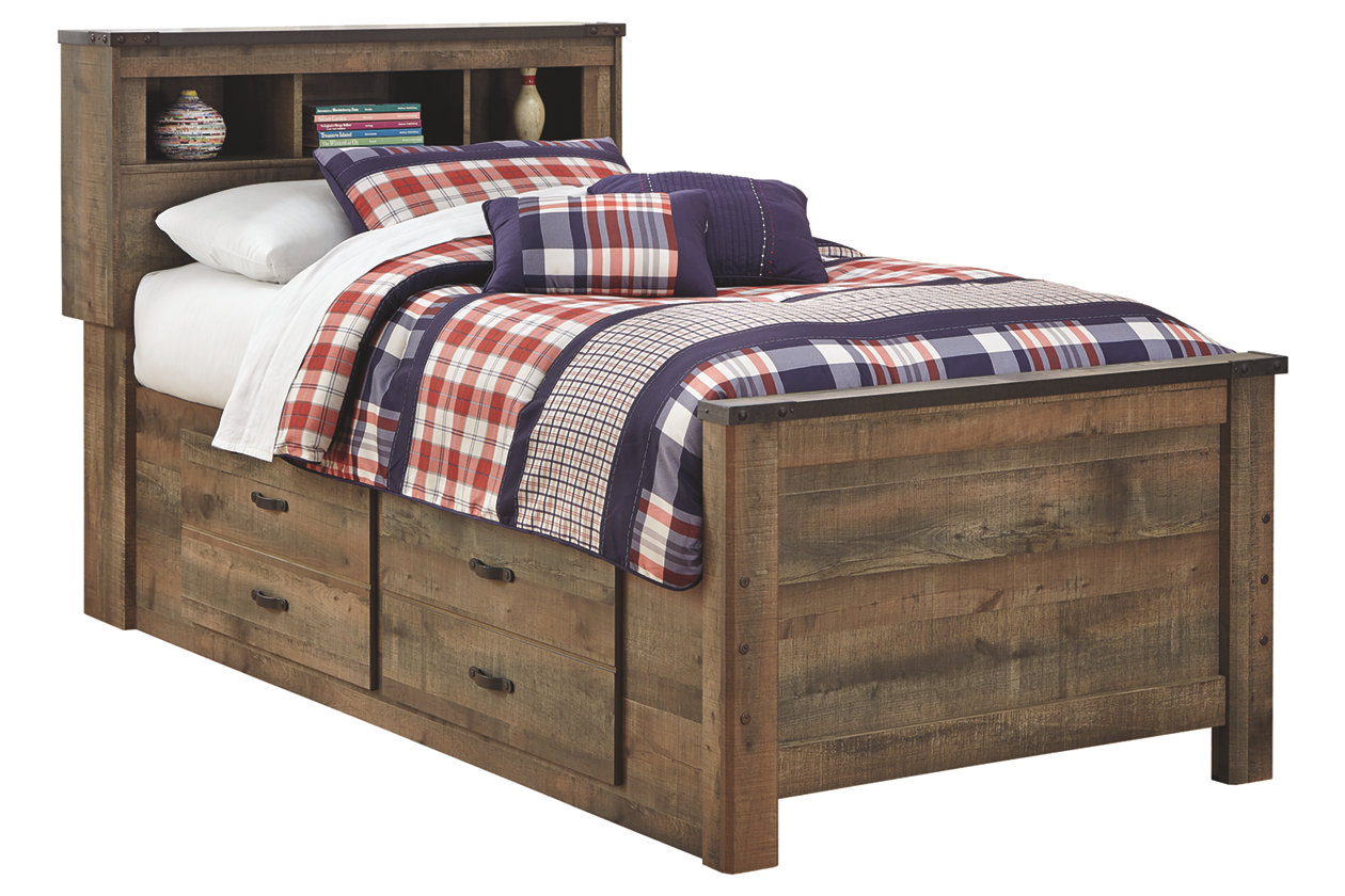 Signature Design By Ashley® Trinell Rustic Brown Bookcase Bed With With ...