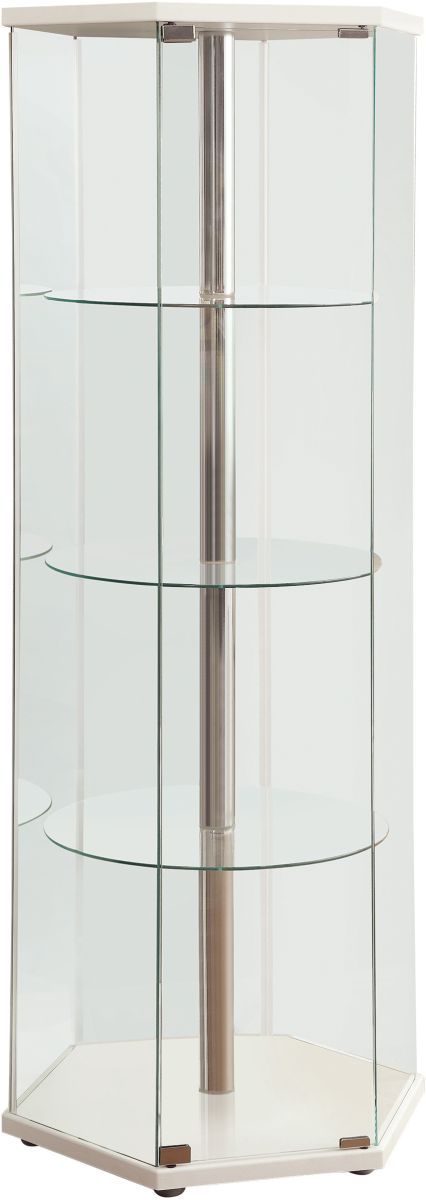 Coaster® White/Clear 4-Shelf Hexagon Shaped Curio Cabinet