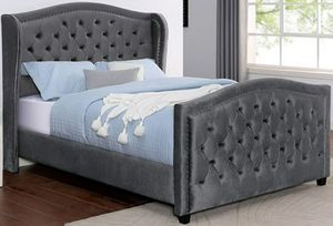 Furniture of America® Kerran Dark Gray Queen Upholstered Sleigh Bed