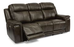 Flexsteel® Kingsley Gray Power Reclining Sofa with Power Headrests and Lumbar