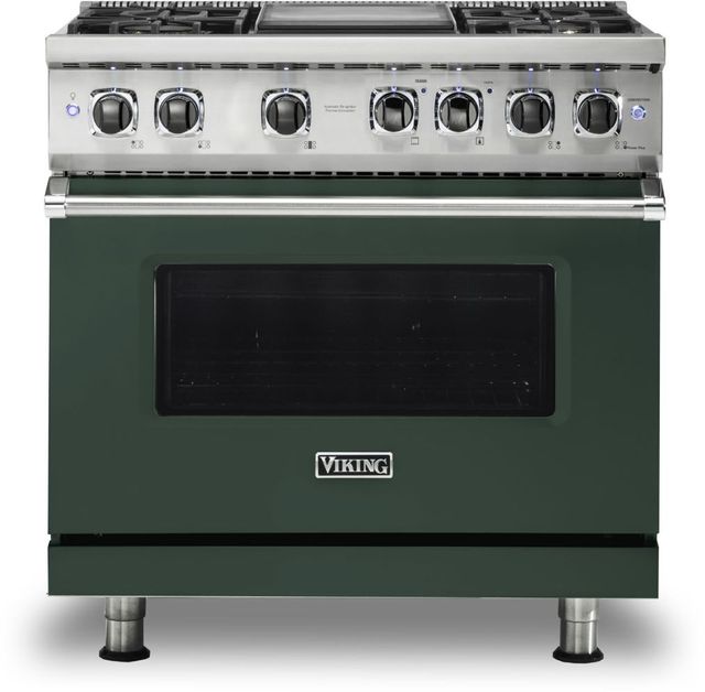 Viking® 5 Series 36" Blackforest Green Pro Style Dual Fuel Liquid Propane Range with 12" Griddle