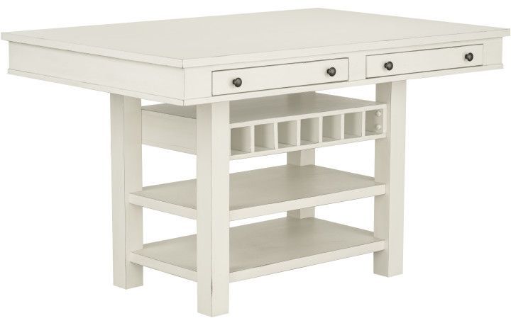 white counter height table with storage