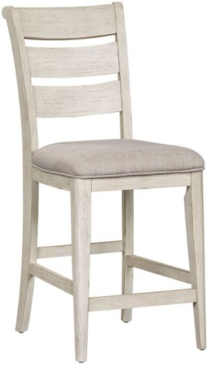 Liberty Farmhouse Reimagined Antique White Ladder Back Upholstered Counter Chair