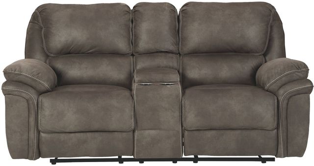 Benchcraft® Trementon Graphite Double Reclining Power Loveseat with Console 1