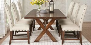 Twin Lakes Brown 84 in. Table and 4 Upholstered Chairs