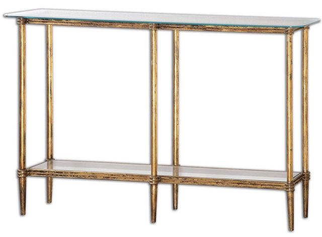 Uttermost® Elenio Glass Top Console Table with Gold Frame-0