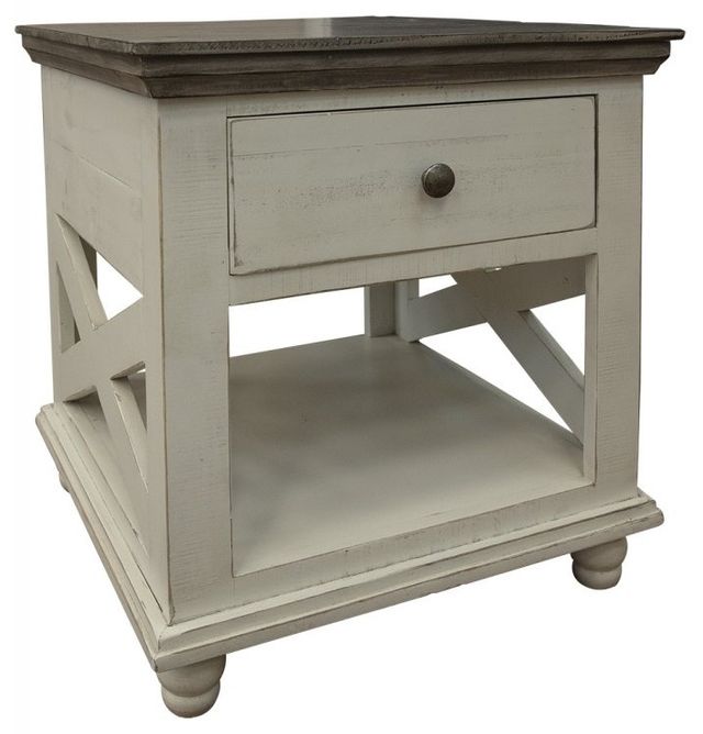 International Furniture Direct Florence Medium Gray End Table with Ivory Base